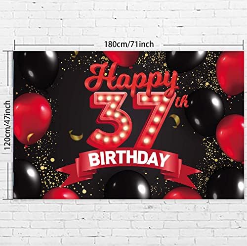 שמח 37 יום הולדת אדום ושחור באנר רקע קישוטי בלוני נושא דקור עבור בנות נשים נסיכת 37 שנים יום הולדת