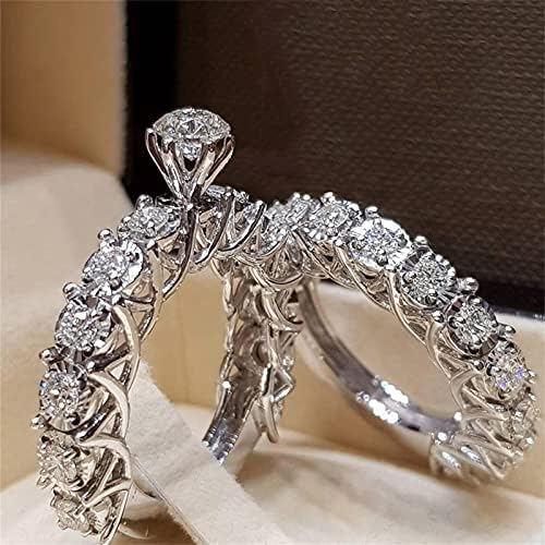 טבעת נישואין מצופה זהב לבן יום נישואין יהלום אירוסין עגול סטרלינג כסף מעוקב זירקוניה