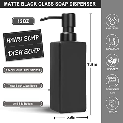 מתקן סבון שחור של GMISUN, מתקן סבון/סבון יד עם משאבת נירוסטה שחורה מט, מתקן סבון זכוכית 12 גרם למטבח/אמבטיה,