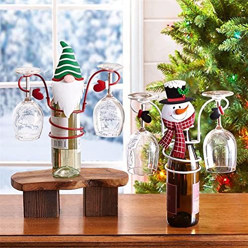 בקבוק יין לחג ניו ומחזיק זכוכית, בקבוק יין שלג ומחזיק זכוכית מתלה לאחסון נושא חג המולד,