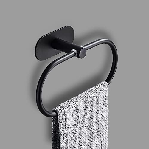טבעת מגבת דבק מט שחור ， מחזיק מגבת יד מודרנית בצורת סגלג