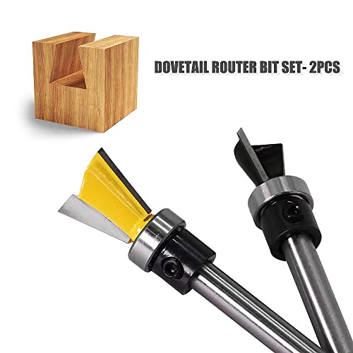 נתב Dovetail ביטים 2 יחידות 1/4 אינץ 'שוק שוט נתב משותף מערך עם מיסב, קוטר חותך/עומק -1/2 ”ו- 5/8 לעיבוד עץ,