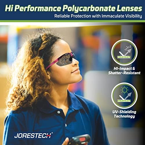 משקפי בטיחות Jorestech, ANSI Z87+ משקפי בטיחות עמידים בפני עמיד בפני פולי -קרב -קרן, חבילה של 12