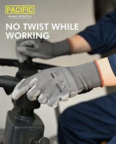 פסיפיק PPE עבודות בטיחות כפפות PU מצופה 12 זוגות, כפפות עבודה רב תכליתי, כפפות גינון לגברים, אידיאלי לעבודה
