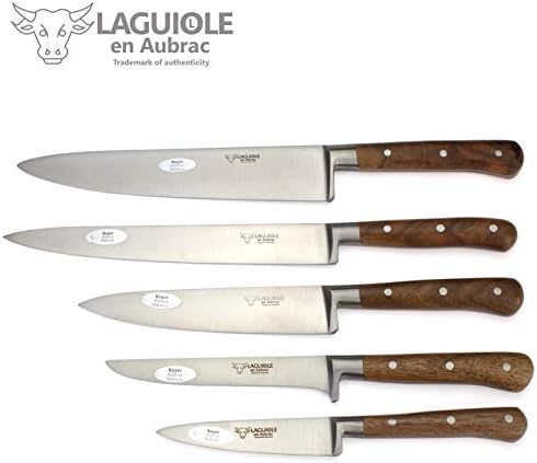 סט סכיני טבח צרפתי בן 5 חלקים-ידית עץ אגוז-בלוק סכין עץ אלון מגנטי-סכיני מטבח מזויפים מצרפת