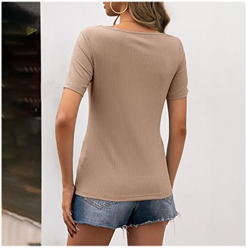 חולצת קיץ של NXXYEEL לנשים שרוול קצר בכושר חולצות סוודרים צבע אחיד חלול החוצה מזדמן רזה כל צמרות טי התאמה