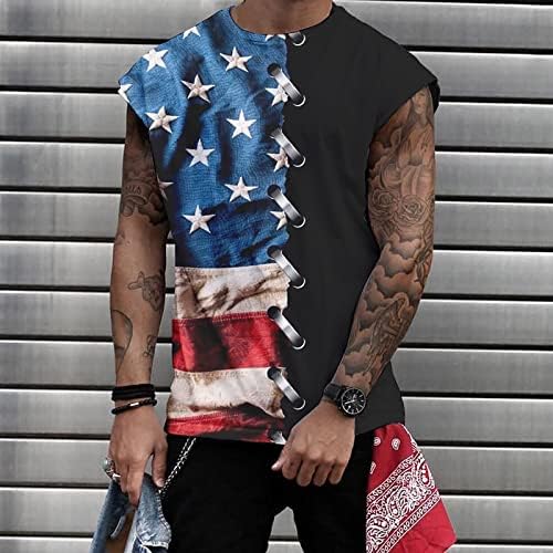 חולצת גברים שרוול ארוך גופיות מזדמנים לגברים דגל אמריקאי הדפס שרוולים ללא שרוולים פטריוטיים פטריוטיים גברים מזדמנים
