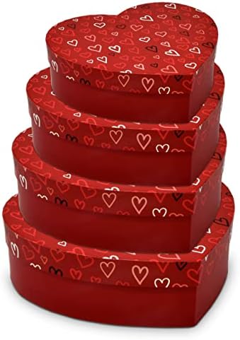 קופסאות מתנה בצורת לב ליום האהבה 4 מארז קופסאות פינוק לבבות ולנטיין אדומות עם מכסים ולנטיין קינון קופסת