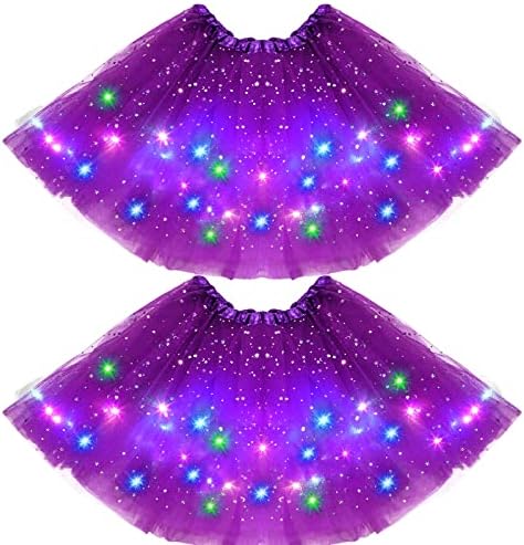 2 חבילות LED חצאית טוטו 3 טוטוס בשכבות לנשים בנות מדליקות כוכבת טול טוטו חצאית משנת 80 תחפושת קרנבל