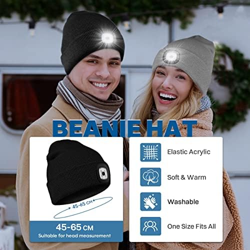 כובע בוסטטור LED BEANIE עם כובע פנס קליל ונטען, כובע חורפי יוניסקס חם עם פנס לריצה של קמפינג טיולים,