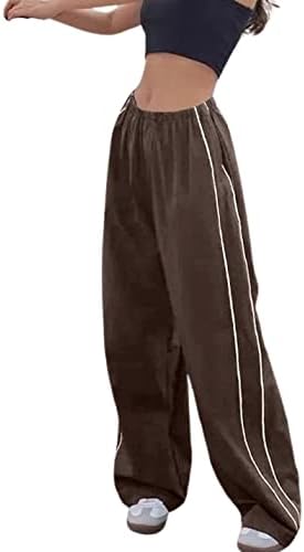 מכנסי מסלול לנשים ווטאשי מכנסיים רגל רחבה y2k מותניים אלסטיים נינוחים מכנסי מצנח מטען רופפים בגדי רחוב