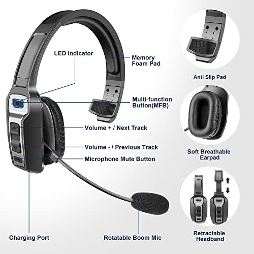 אוזניות Sarevile Trucker Bluetooth, אוזניות אלחוטיות v5.2 עם מיקרופון Dongle Microphone AI ביטול