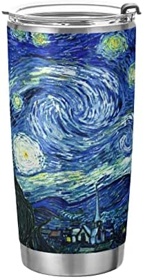 Alaza Vincent van Gogh Starry Night Tumbler עם מכסים וקשיות, כוס כוס מבודד נירוסטה לשימוש חוזר, כוס כוס מבודד,