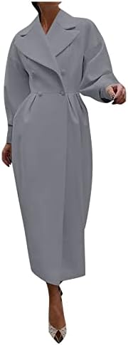 Cokuera נשים רטרו רטרו אופנה כפול חזה מעיל דש חזה חזה ארוך ביציות קלאסיות עם שרוול גדול עם שרוול עבה טוויד
