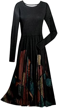 שמלות סקסיות של נוקמופו לנשים שרוול ארוך אופנה מזדמנת מודפסת צוואר עגול סוודר שמלת שרוול ארוך