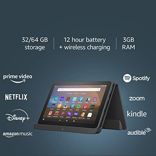 Fire HD 8 Plus Tablet, תצוגת HD, 64 GB, הטאבלט הטוב ביותר שלנו 8 אינץ 'לבידור נייד, צפחה, ללא מודעות מסך נעילה