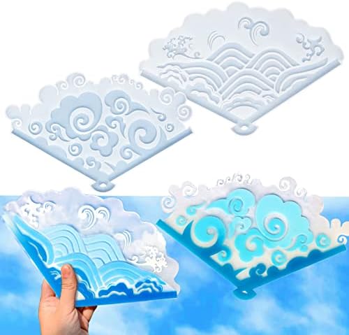 2 PCS מאוורר יד סיליקון סיליקון שרף עובש ענן וענן אפוקסי סיליקון בצורת גלים תבניות יציקה מפוארות למסיבה