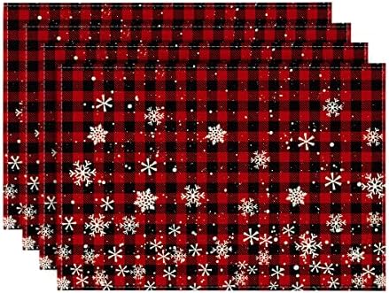 מצב ארטואידי אדום ושחור משובץ משובץ פיקסמטים לחג המולד לשולחן אוכל, 12 x 18 אינץ 'חורף עונתי