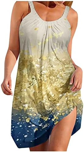 נשים בוהו טרופי הדפסת שמלת קיץ ללא שרוולים ספגטי רצועת קאמי שמש שמלת חוף פרחוני נדנדה טוניקת שמלה