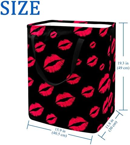 נשים אדומות הדפסת שפתיים סל כביסה מתקפל, 60 ליטר עמיד למים סלי כביסה סל כביסה צעצועי אחסון לחדר