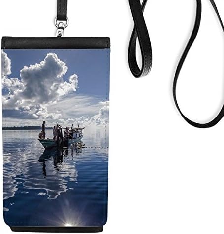 אוקיינוס ​​מי אוקיינוס ​​כחול סירה אנשים תמונה טלפון ארנק ארנק תלייה כיס נייד כיס שחור