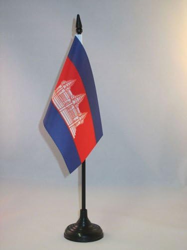 דגל AZ דגל קמבודיה דגל 4 '' x 6 '' - דגל שולחן קמבודיה 15 x 10 סמ - מקל פלסטיק שחור ובסיס