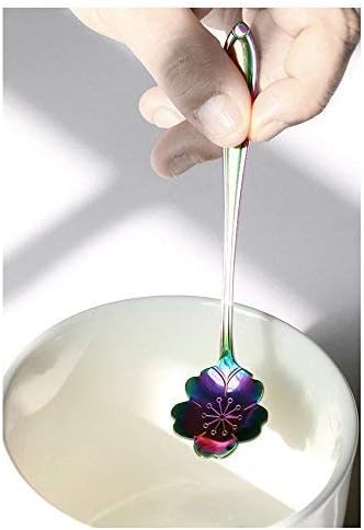 פרח כפית סט - 8 יחידות כפית קפה כפית קשת צבע עבור קפה תה ערבוב גלידת קינוח-8 שונה דפוס צבעוני מיני סכום סט