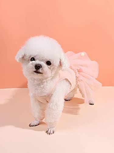 שמלת נסיכה של כלב Qwinee עם פום פום דקרו נושם רשת חתול גור שמלת גור חצאיות עוגות ללא שרוולים