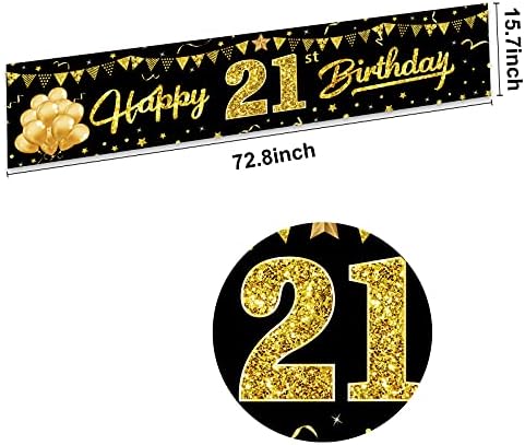 קישוטי באנר ליום הולדת 21 לה & HIM, זהב שחור שמחה מאושרת למסיבת שלטי יום הולדת בן 21 עיצוב עיצוב, עשרים ואנשי