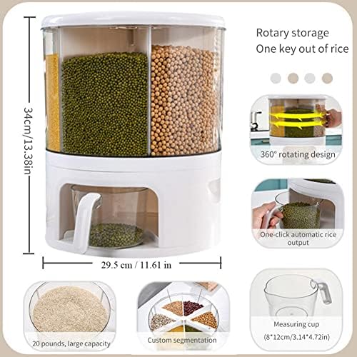 מתקן אורז מיכלי דגנים, חומר עמ ' 360 * פלט בלחיצה אחת מסתובב עם כוס מדידה עם מכסים מיכלי אחסון