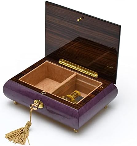 סגול מעוצב בעבודת יד 30 פתק קופסת תכשיטים מוסיקה עם שיבוץ פרחוני מסורתי - דני בוי