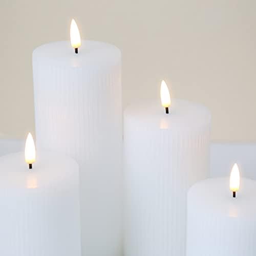 GIRIMAX לבן לבן שטוח שטוח מצולע נרות נרות ללא פלמוס עם נרות סוללת שעוות LED מרחוק ומבהב סט של 4,