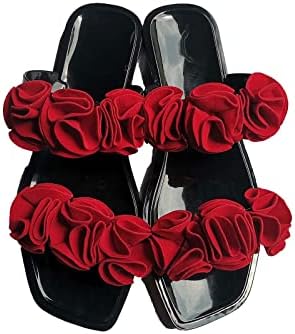 נעלי בית נעלי נשים פרח אופנה פרח כפכף שטוח כפכפים סנדלים פלטפורמת ראש מרובע מחוץ לנעלי מים מזדמנים
