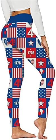 דגל אמריקאי פטריוטי גובש לנשים מותניים גבוהות של כוכבים פטריוטיים עם מכנסי יוגה נושמים מכנסי ריצה