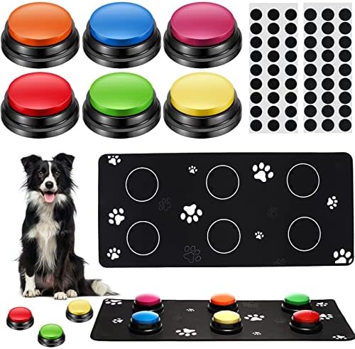 6 PCS לחצני כלבים לתקשורת, כפתור הקלטת קולי עם מחצלות ומדבקות, ערכת כפתורי שיחה של כלבים, אימוני כלבים הניתנים