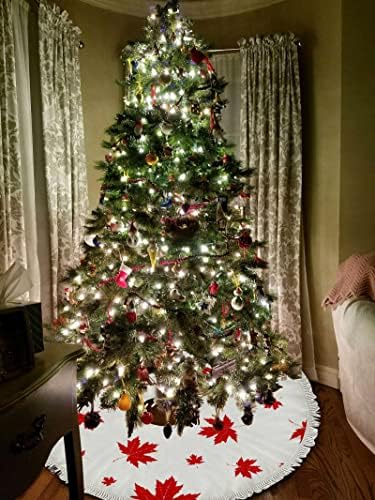 Xollar 48 אינץ 'גדול חצאית חג המולד מחצלת עלה מייפל אדום, קישוטי עץ חג המולד לחופשת מסיבת חורף שנה חדשה