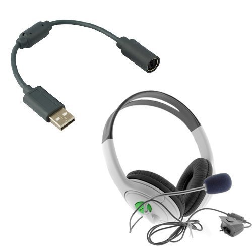 אוזניות גדולות עם מיקרופון + בקר חוטי חוט כבל כבל פריצת USB עבור Microsoft Xbox 360