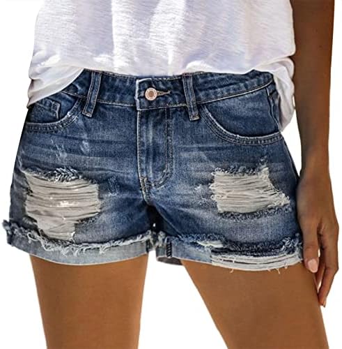 מכנסיים קצרים של Cooki Jean נשים ג'וניורס מזדמן קיץ מותניים אמצע מותניים נמתחים מגולגלים מגולגלים מכנסיים