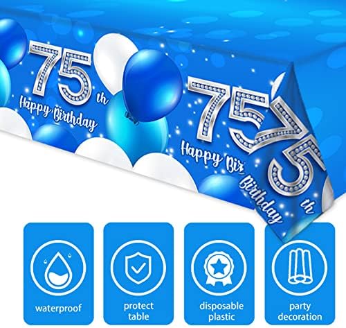 Orikek 75 יום הולדת שולחן מפת שולחן כחול 75 אספקת יום הולדת 75 מקשטים גברים נשים עבור ציוד מסיבות