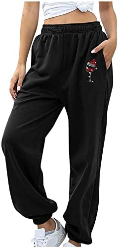 מכנסי טרנינג לחג המולד מכנסי טרנינג נמתחים מותניים גבוהים מכנסי טרנינג רגועים מכנסיים שלג רופפים