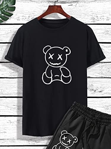 דוב הגברים של Gorglitter גרפי גרפי שרוול קצר עגול צוואר עגול חולצת טי ומכנסיים קצרים של רצועת המותניים