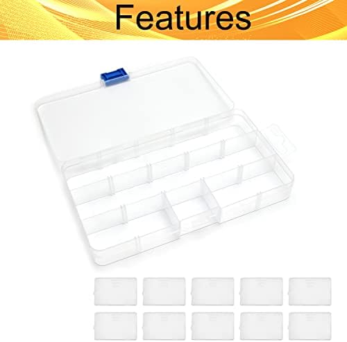 JUVIELICH 2 PCS קופסת מארגן פלסטיק ברורה, 15 קופסת תכשיטים מיכלי אחסון עם מחלקים מתכווננים, לחרוזים