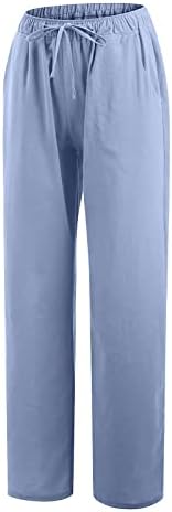 מכנסי פשתן קיץ קל משקל קלים לנשים מכנסי טרקלין מותניים אלסטיים מכנסיים בצבע אחיד מכנסיים עם כיסים