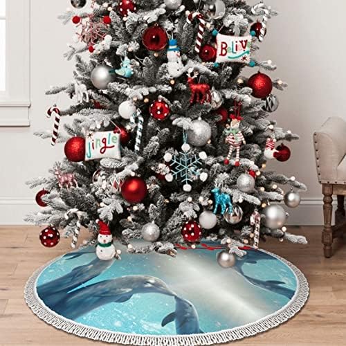 חורף הדולפין שוליים מודפס בסיס עגול חצאית עץ שוליים לחג המולד לקישוטים למסיבות חג המולד