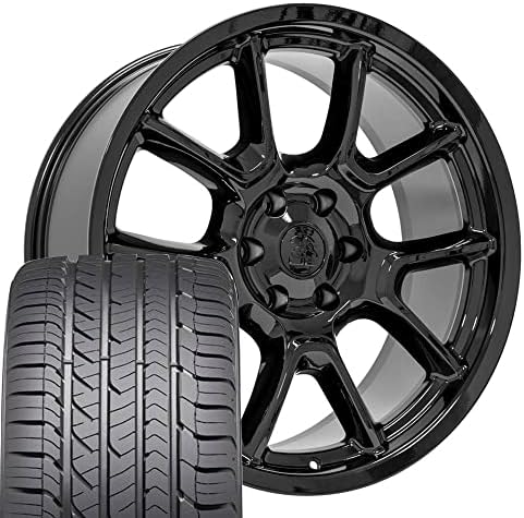 OE Wheels LLC 22 אינץ 'חישוקים מתאימים GM ג'יפ ראם 1500 Hellcat בסגנון DG21 Gloss Black 22X9.5 חישוקים