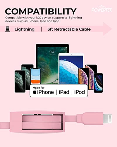 Liquipel PowerTek נשלף MFI מטען מוסמך תואם לאייפון, אייפד, כבל 3ft, ברק לחוט כבל USB, כבל ברק