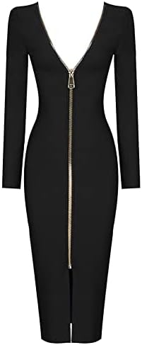 2021 חדש סתיו שמלה ארוך שרוול חשוף מאחורי רוכסן טמפרמנט גבוהה-סוף תחבושת שמלה אני שחור