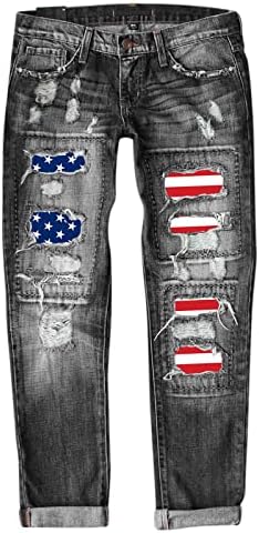 אילוגו נשים ג 'ינס עצמאות יום הדפסת קרע מכנסיים ז' אן טוניקת חולצות לנשים
