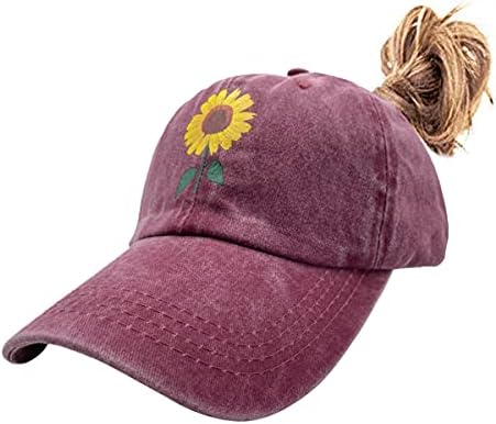 כובע קוקו חמניות של נשים חמניות של נשים, כובע בייסבול וינטג 'שטוף מתכוונן