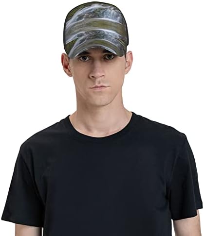 מפל באמצע יער מודפס בייסבול כובע, מתכוונן אבא כובע, מתאים לכל מזג האוויר ריצה ופעילויות חוצות שחור